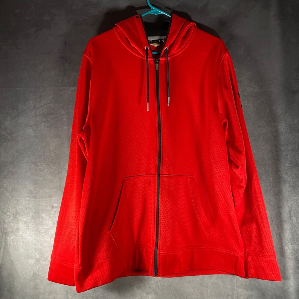 Under Armour Men's Red Full Zip Hoodie Loose Fit Athletic Gym Workout L